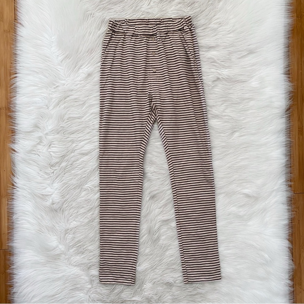 Rylee + Cru Tan Brown Oat Black Cotton Button Front Striped Cru Pants
